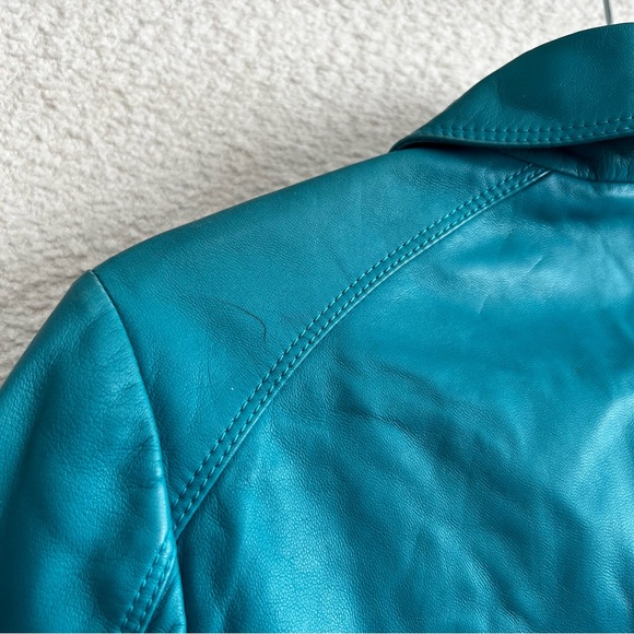 Lafayette 148 New York Women’s Teal 100% Leather Zipper Jacket Size 2 - Picture 14 of 16